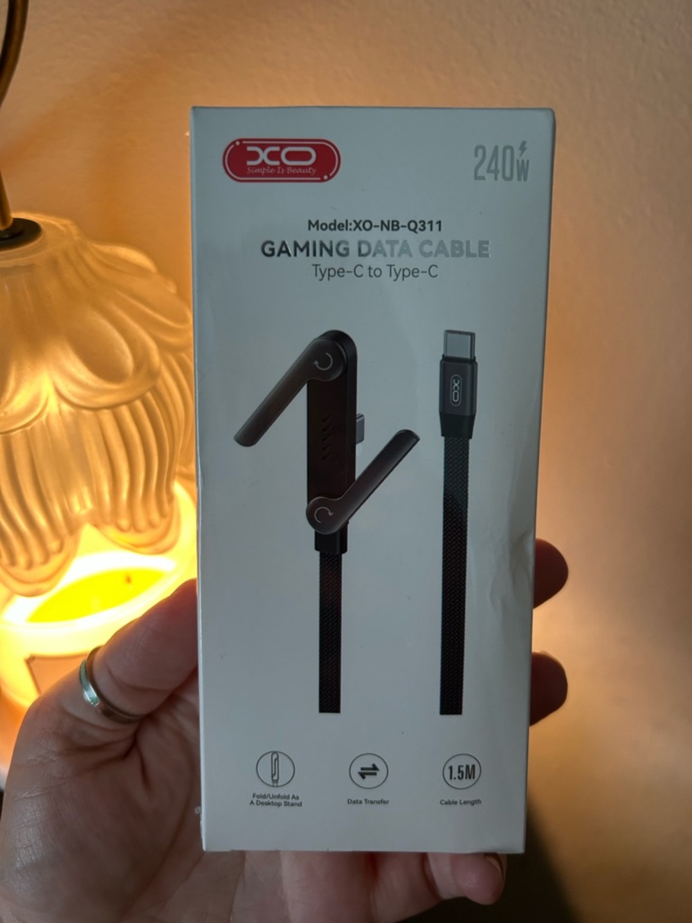 XO 240W Type-C to Type-C Gaming Data Cable - Black